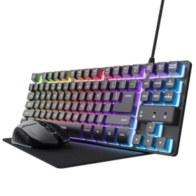 Trust GXT 794 Kit de Teclado y Ratón RGB con Alfombrilla Negros